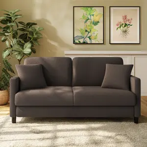 Neche 2 Seater Couch, Teddy Velvet Loveseat Sofa with Extra Deep Seats - Coffee