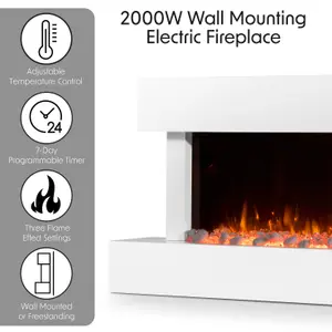 Baridi 46" Wall Mounting Electric Fireplace with LED Flame Effect - White - DH113