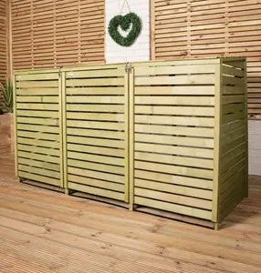 1.99m x 1.22m Large Wooden Outdoor Garden Triple Wheelie Bin Store Storage for 3 Bins