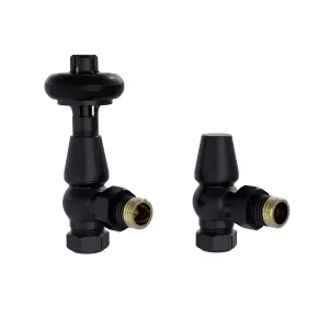 Rinse Bathrooms Chelsea Traditional Angled TRV Thermostatic Radiator Valves Black