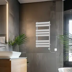 Rinse Bathrooms Smart WiFi Thermostatic Electric Bathroom Flat Panel Heated Towel Rail Radiator with Timer 800x500mm - Chrome