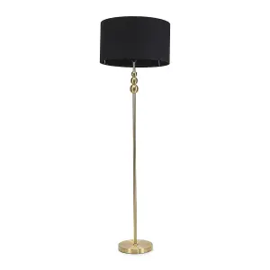 ValueLights Marissa Gold Stacked Ball Floor Lamp with Black Drum Shade