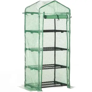 Outsunny Mini Greenhouse 4-Tier Portable Plant House Shed w/ PE Cover, Green