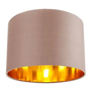 Contemporary Taupe Cotton 12 Table/Pendant Lamp Shade with Shiny Copper Inner