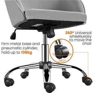 Yaheetech Height Adjustable Swivel Desk Chair with Castors and Armrests - Light Grey / Velvet