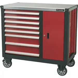 Heavy-Duty 8 Drawer Mobile Workstation with Ball Bearing Slides and Lockable Cupboard