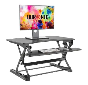 Duronic DM05D23 Sit-Stand Desk Workstation, Desk Convertor, Manual Height Adjustable 15-49cm, 90-57cm Platform - black