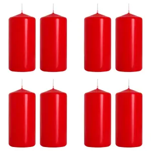 Pillar Candles, Pack of 8, Unscented, Long Burning Time, 10 x 5 cm / 4 x 2 in (Red, Matt)