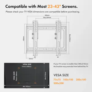 VonHaus Tilting TV Bracket for 23-43" Screens, Flush Wall Mount w/Spirit Level, 35kg Capacity, Max VESA: 200x200mm