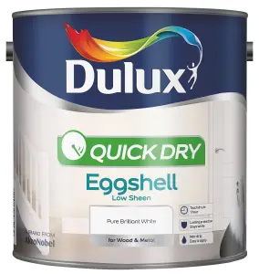 Dulux Quick dry Pure brilliant white Eggshell Metal & wood paint, 2.5L