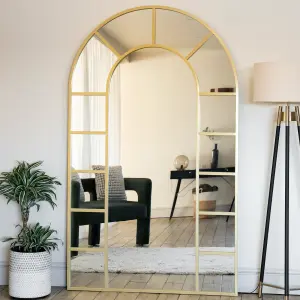 Jobu home - Mio - Full Length Gold Metal Arched Window Mirror - 200cm x 120cm