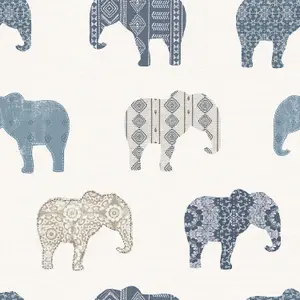 Galerie Just 4 Kids 2 Blue Beige Elephant Motif Smooth Wallpaper