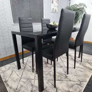 Kitchen Dining Table And 4 Chairs Dining Set of 4 Black Table with 4 Leather Chairs Furniture Kosy Koala