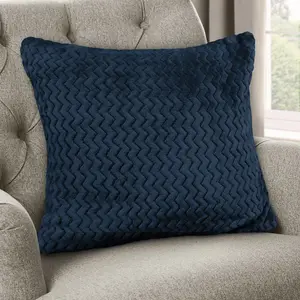 Moneeba Snug Soft Chevron Patterned Mink Moda Plush Cushion Navy / 43cm x 43cm