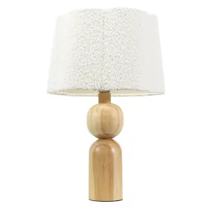 ValueLights Azalea Rustic Wooden Table Lamp with Cream Boucle Scallop Shade and LED Bulb