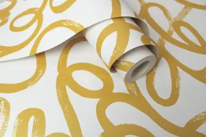 Squiggle Ochre/White Children's Wallpaper