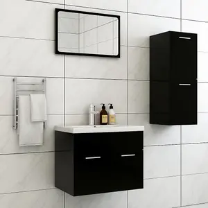 Berkfield Bathroom Furniture Set Black Engineered Wood