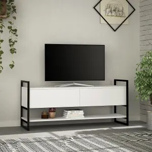 Decortie Metola Modern TV Unit Multimedia Centre White with Storage TV Cabinet 130cm