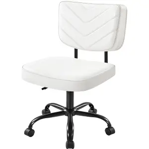 Yaheetech Faux Leather Armless Office Chair with Wheels - White