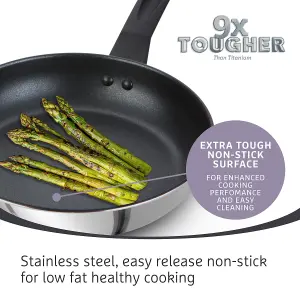 Prestige 9 x Tougher Silver Round Stainless Steel Dishwasher Safe Frying Pan 21 & 29cm Twin Pack