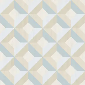 Galerie Kitchen Style 3 Blue Beige 3D Geo Wood Smooth Wallpaper