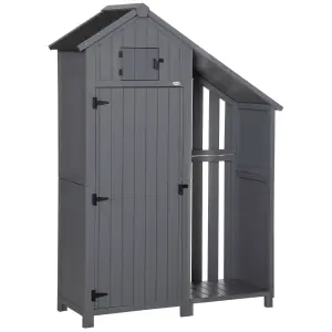 Outsunny Fir Garden Storage Shed With Shelves Log Rack, For Garden Tools