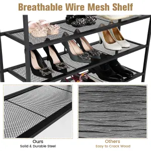 Costway 5-Tier Shoe Rack Industrial Shoe Organizer w/ Wooden Top Flat Mesh Shelves