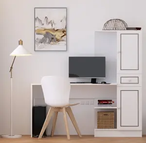 CLEMENT White Storage Desk With Attached Bookcase