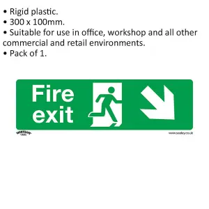 High-Quality Fire Exit Down Right Sign for Safety Compliance - 300 x 100mm