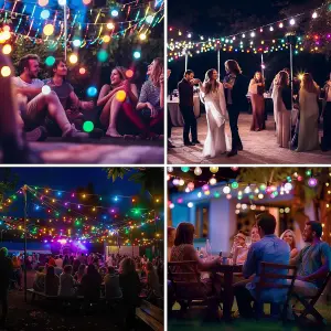 9M LED Outdoor Smart Garden Solar String Lights Festoon Lights with 25 Bulbs RGB Remote Control/APP Control