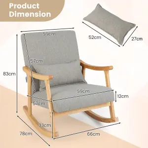 Costway Rocking Chair Upholstered Relaxing Recliner Armchair with Soft Cushion & Pillow