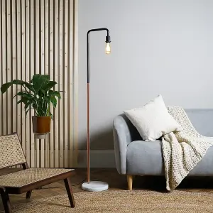 ValueLights Talisman Retro Style Black Copper Metal and White Marble Floor Lamp Base