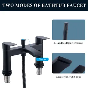 Bath Taps with Shower,Bath Shower Filler Mixer Tap Double Lever Chrome Solid Brass with Shower Hand,Black