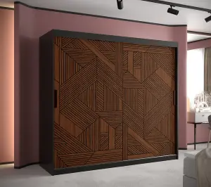 Elegant Marsylia I Sliding Door Wardrobe W2000mm H2000mm D620mm - Black & Dark Walnut, Fully Geometric Design, Extensive Storage