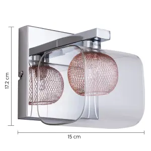 Single Wall Light , G9 Cap , Polished Chrome finish , Glass Shade and Copper mesh