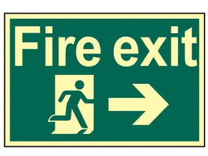 Photoluminescent Fire Exit Running Man Arrow Right Sign 300x200mm