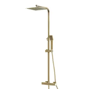 Nes Home Square Twin Head Exposed Valve Thermostatic Shower Mixer Set Brushed Gold