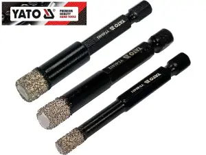 YATO YT-60409, Tile Cutter Diamond Drill Bits 6, 8, 10mm, Hex Shank, Wet Dry Cut