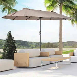 Outsunny 4.6M Garden Patio Umbrella Canopy Parasol Sun Shade w/o Base Tan