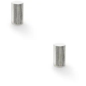 2 PACK - Knurled Cylinder Cupboard Door Knob - 20mm x 35mm - Polished Nickel Pull Handle