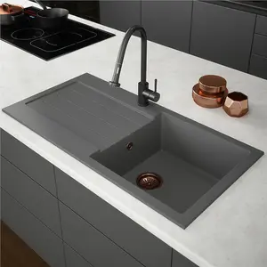 Liquida ELL10GR 1.0 Bowl Comite Reversible Inset Grey Kitchen Sink With Waste