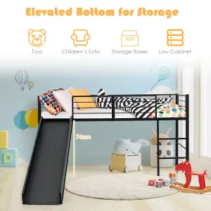 Costway Loft Bed Single Size Kids Bed Frame w/ Safety Guardrails Ladder & Slide