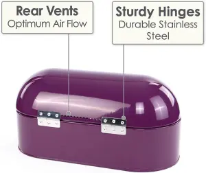 CALITEK Retro Bread Bin Round Top Kitchen Counter Coated Carbon Steel Purple