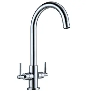 Modern Dual Lever Monobloc Kitchen Mixer Tap Chrome 360 Swivel Spout Twin Lever