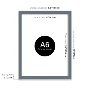 A6 Grey Picture Frame Fits A6 (10.5 x 14.8cm - 4.1 x 5.8in) Poster, Photo, Artwork, or Print.