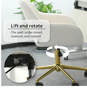 New Teddy Fabric Material Adjustable Height Swivel Home Office Chair For Indoor Office With Gold Legs,White