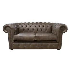 Chesterfield 2 Seater Cracked Wax T Brown Leather Sofa In Classic Style