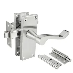 Z06 Victorian Door Handle Pack, Satin Chrome, 63mm Latch & Hinges - Handlestore