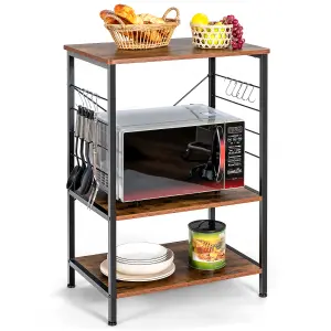 Costway 3-Tier Kitchen Shelf Microwave Stand Baker Rack W/ 10 Hanging Hooks & Open Shelves