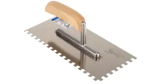 Toolty Stainless Steel Adhesive Notched Trowel with Wooden Handle 270mm 8x8mm for Tiling Plastering Rendering DIY